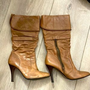 Aldo light brown high heel boots mid calf